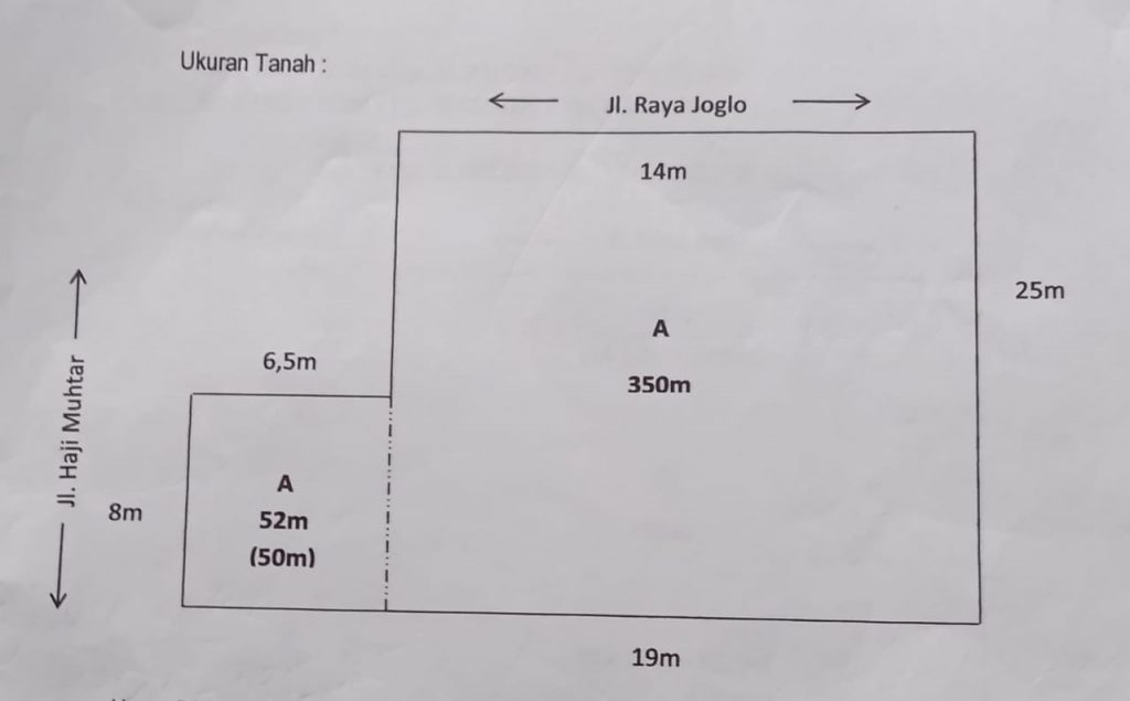 denah ruko dijual di prapatan joglo depan puri botanical